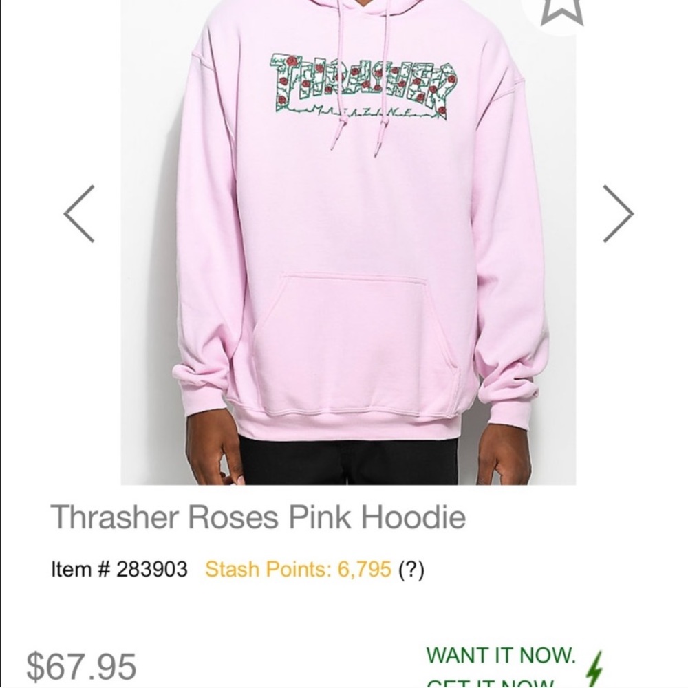 Pink thrasher hoodie with roses